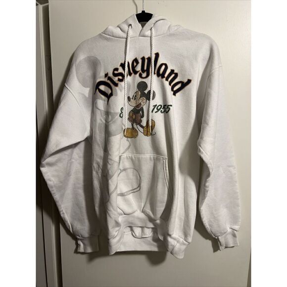 Disneyland Adult Unisex White Pullover Hooded Sweatshirt Size Medium Mickey - Picture 1 of 3